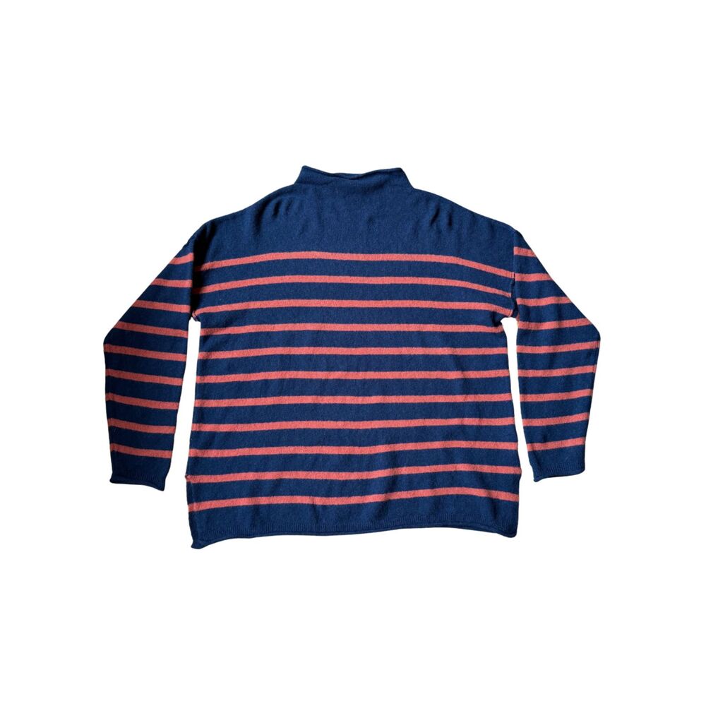 Madewell Navy Blue Orange Stripe Whitworth Mockneck Sweater XL Wool/Alpaca blnd
